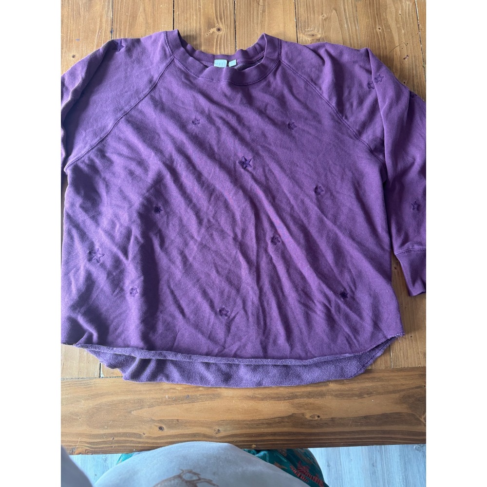 GAP Purple Star Embroidered Raglan Sweatshirt Raw Hem Pullover Womens Large